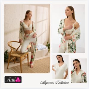 ANIL Kadın Sabahlık, Bralet ve Pantolon Takım
