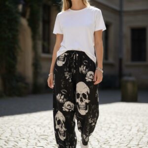 Gangown unisex kuru kafa desenli siyah jogger pantolon