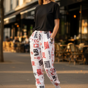 Gangown Unisex Japon Yazı Baskılı Jogger Pantolon