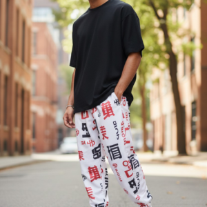 Gangown Unisex Japon Yazı Baskılı Jogger Pantolon