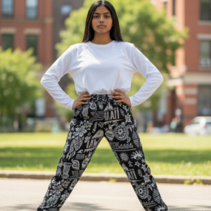 Gangown Unisex Desenli Siyah Jogger Pantolon