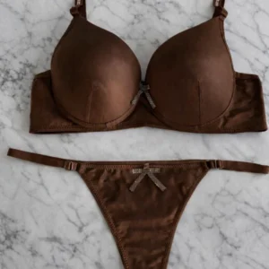 Love Secret Taş Detaylı Push-Up Sütyen Külot Takımı Kahverengi -Deri