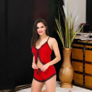 İzabel puantiyeli büstiyer ve şort takım