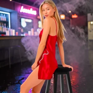 Love Secret yılan taş desenli saten gecelik