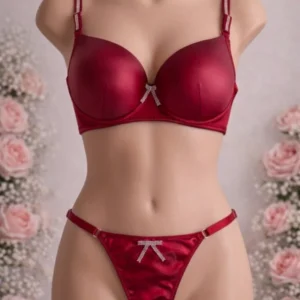 Love Secret Taş Detaylı Push-Up Sütyen Takımı Kırmızı-Deri