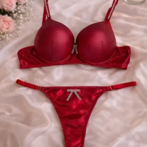 Love Secret Taş Detaylı Push-Up Sütyen Takımı Kırmızı-Deri