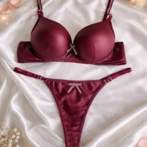 Love Secret Taş Detaylı Push-Up Sütyen Külot Takımı Bordo-Deri