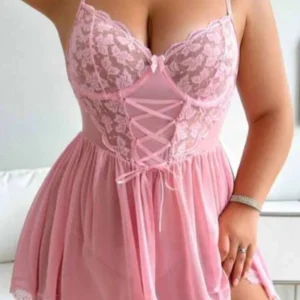 Visatin Bağcıklı Dantelli Pembe Fantazi Gecelik