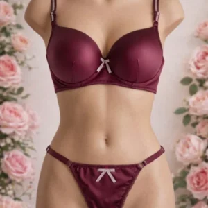 Love Secret Taş Detaylı Push-Up Sütyen Külot Takımı Bordo-Deri