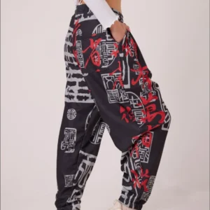 Gangown Desenli Siyah Jogger Pantolon Unisex