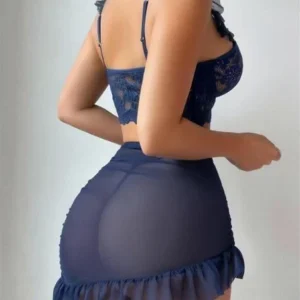 İzabel Dantelli Tül Seksi Sütyen Etek Takım