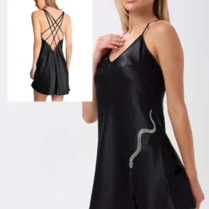 Love Secret yılan taş desenli saten gecelik