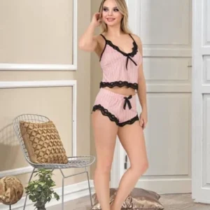 İzabel Pembe İnce Askılı Kısa Şortlu Pijama Takım