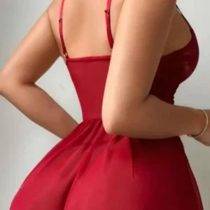 Visatin Bağcıklı Dantelli Kırmızı Fantazi Gecelik