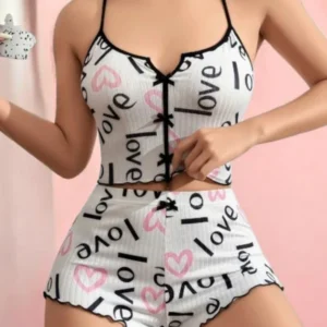 Lily Bianca Çapraz Askılı Fitilli Şort Pijama Takım